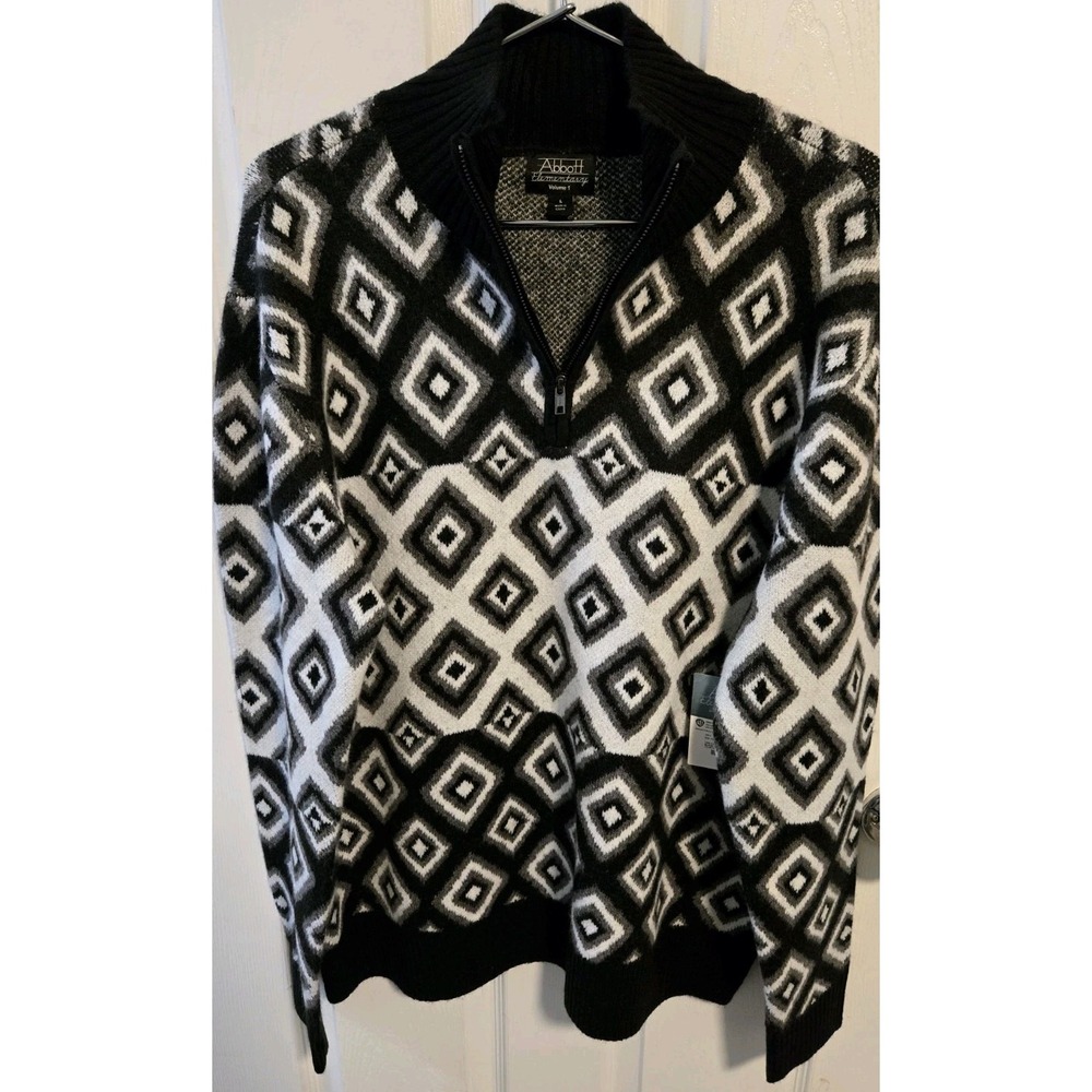 Abbott Elementary Sweater Black Ivory Aztec Geometric Diamond 1/4 Zip Unisex L